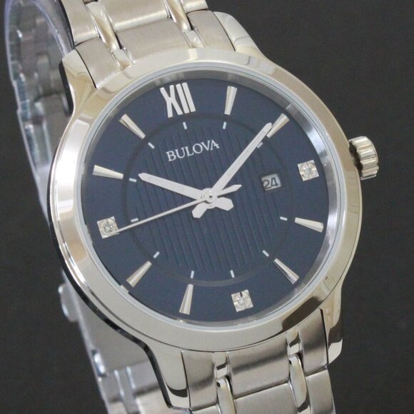 Bulova Classic Diamond Accent Ladies Watch Stainless Deep Blue Dial 32mm - Picture 8 of 14